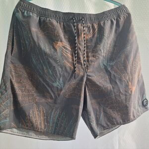 O'Neill Men's Leaf Print Swim Shorts - Gray and Orange